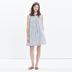 Madewell Linen Windowpane Check Dress with Embroidery in size XXS